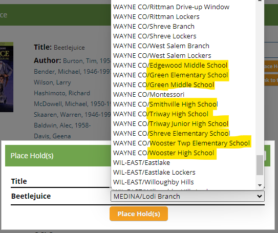 school library list to place holds